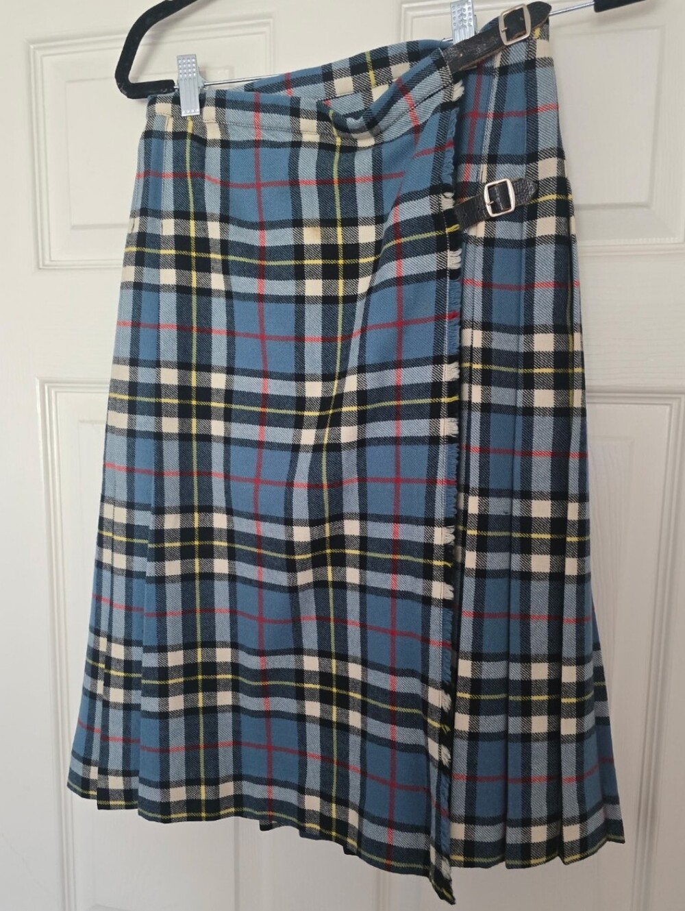 Thomson Plaid Girls Pleated Wrap Kilt All Wool Leather Side Buckles Scottish